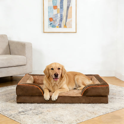 Lit orthopédique pour chien XL/XXL pour grandes races – Canapé-lit amovible et lavable avec support à caillebotis orthopédique et oreiller pour la nuque, convient aux chiens et chiots de taille moyenne à grande