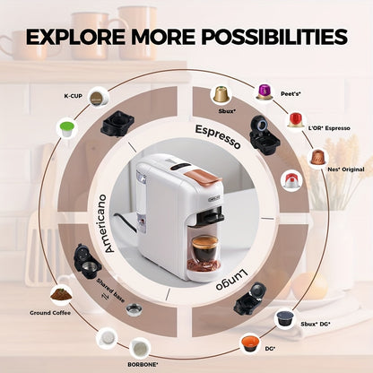 CAFELFFE Machine à café capsule 5-en-1 MK606 | Machine à expresso à infusion chaude/froide, 19 bar de pression, compatible avec les capsules Nec* Original, DG, Kcup, sacs ESE, poudre de café, réservoir d'eau de 0,6 L, économie d'énergie, facile à nettoyer