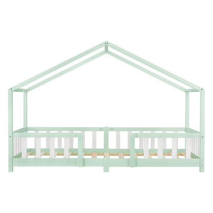 Lit pour enfants Treviolo de style maison avec protection contre les chutes en bois de pin