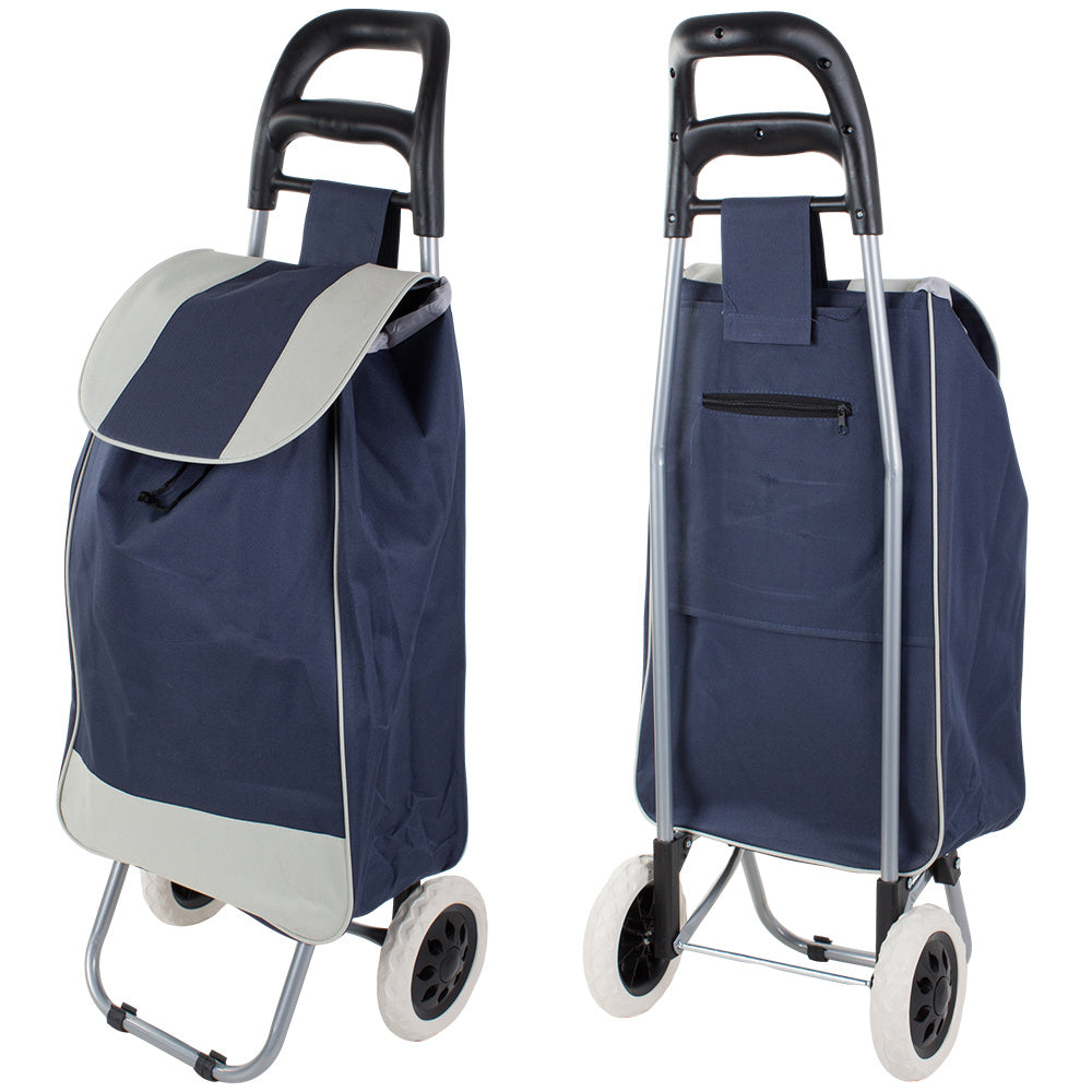 Chariot de courses pliable avec roues, robuste et spacieux, avec poche et poignées, pratique pour transporter des courses lourdes, base stable, grandes roues et poignée durable, en matériau imperméable, facile à nettoyer, poche pour verrouillage ou portef
