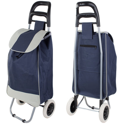 Chariot de courses pliable avec roues, robuste et spacieux, avec poche et poignées, pratique pour transporter des courses lourdes, base stable, grandes roues et poignée durable, en matériau imperméable, facile à nettoyer, poche pour verrouillage ou portef