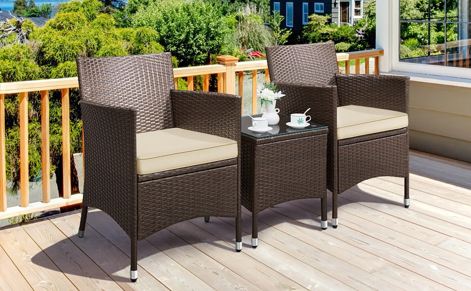 Costoffs Ensemble de mobilier de jardin et de balcon 3 pièces, Groupe de sièges de jardin, Ensemble de mobilier de patio comprenant 2 chaises avec table et coussins d'assise pour balcon, terrasse, jardin