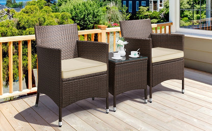 Costoffs Ensemble de mobilier de jardin et de balcon 3 pièces, Groupe de sièges de jardin, Ensemble de mobilier de patio comprenant 2 chaises avec table et coussins d'assise pour balcon, terrasse, jardin