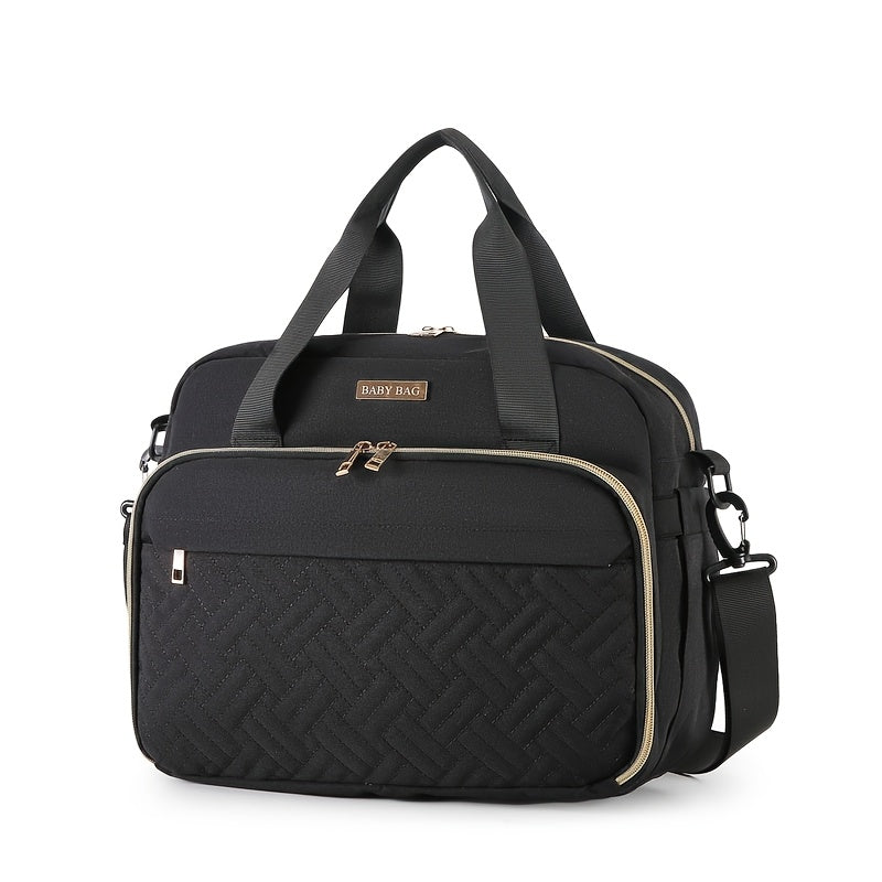 Sac à Langer Grande Capacité Compatible - Organisateur de Couches Multifonction en Tissu Oxford avec Bandoulière, Sac de Voyage Matelassé pour &, Rose/Gris ou Noir/Gris, Espace Spacieux pour Usage Quotidien et en Déplacement