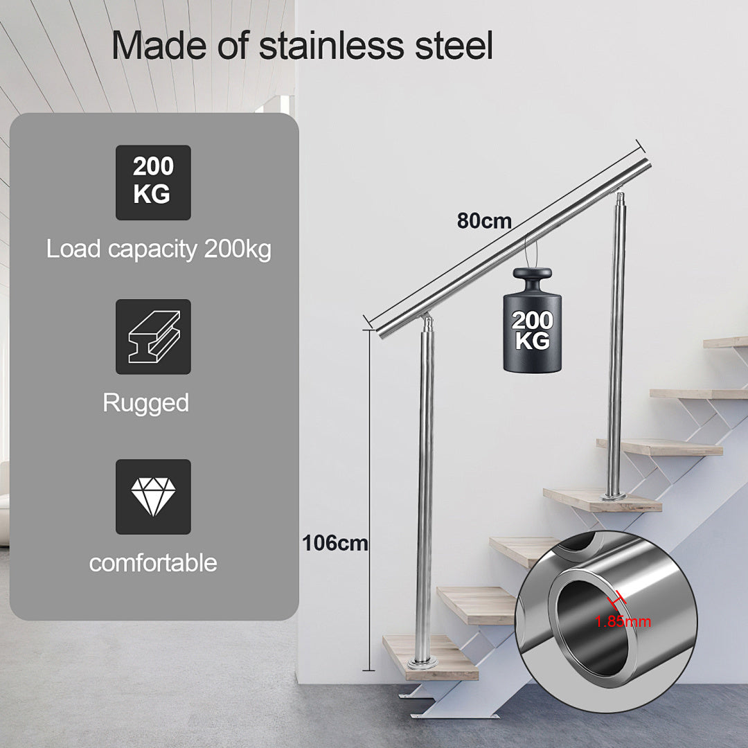 Balustrades en acier inoxydable pour escaliers, balcon, terrasse, jardin, balustrade, balustres horizontaux, rampe d'escalier, support de rampe avec 0-5 barres transver, fixation murale, rampe d'escalier avec 2 poteaux, kit de construction universel de ra