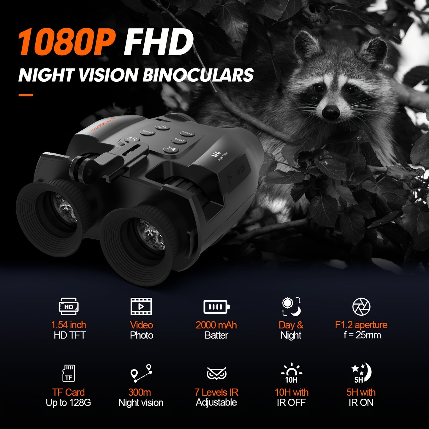 Jumelles et Lunettes GTMEDIA Professionnelles à Vision Nocturne HD, Zoom Numérique 5X, Équipement de Chasse Infrarouge avec 16 Go de Stockage, Batterie Rechargeable Intégrée, Prend en Charge l'Enregistrement Photo et Vidéo, Conception Montée sur la Tête p