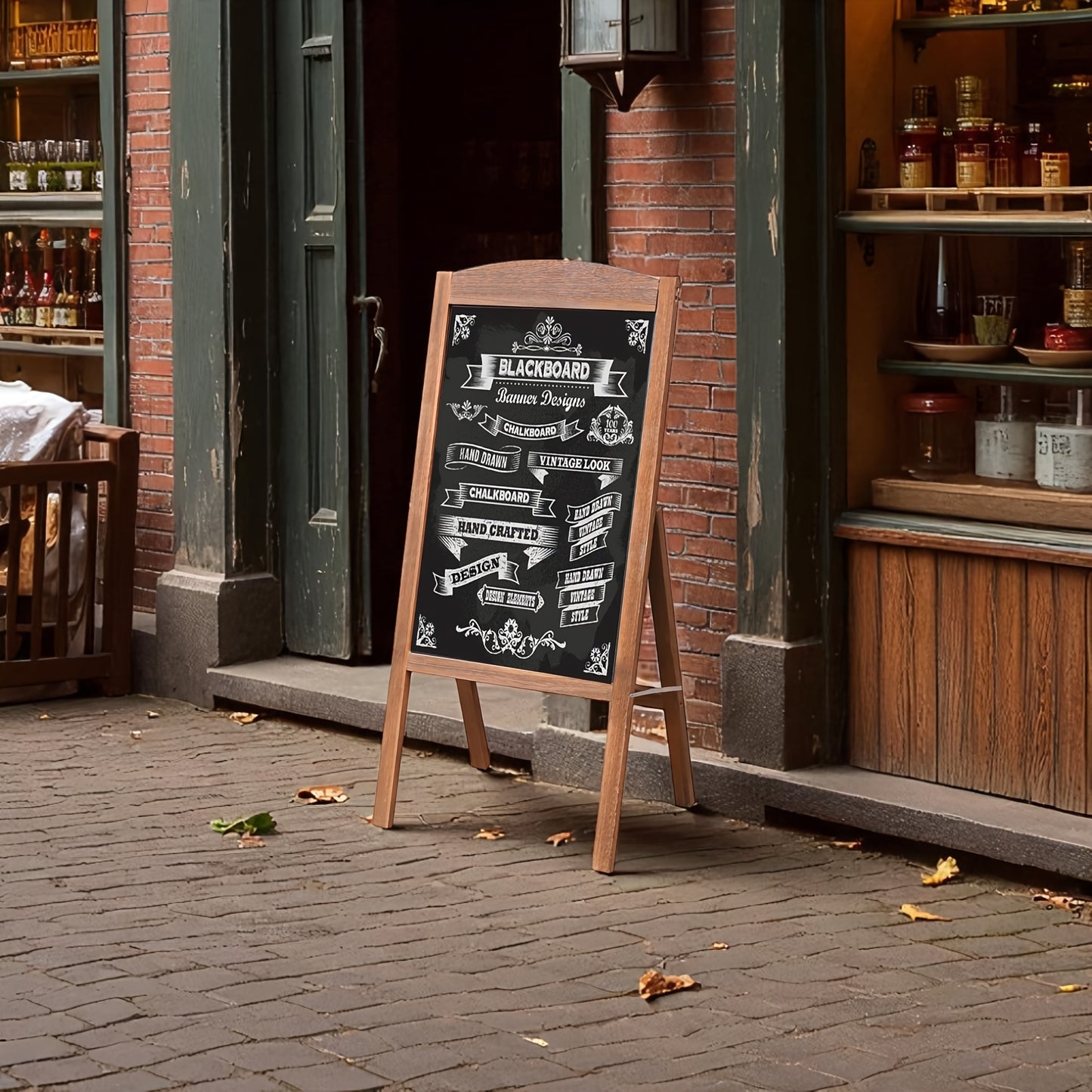 Panneau en Bois pour Sandwichs - Enseigne Extérieure en Cadre A - Tableau à Crayon Magnétique - 42,5 cm x 90 cm - Chevalet pour Restaurant, Bar, Commerce ou Mariage