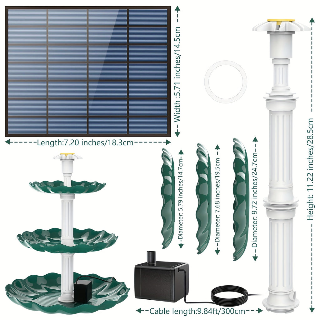 Fontaine Solaire 3.5W - Auto-circulation, Vert Foncé - Fontaine à Pompe Solaire Fraîche et Belle, Caractéristique d'Eau Extérieure Facile à Assembler & Mangeoire à Oiseaux, Styles pour Bassin de Jardin, Bain d'Oiseaux, Fontaine, Aquarium