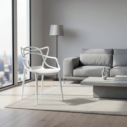 Baroni Home Lot de 4 chaises en plastique blanc – Empilables, prêtes à l'emploi sans assemblage requis, faciles à nettoyer, avec pieds antidérapants pour une stabilité accrue – Idéales pour cuisine, salon, salle à manger, jardin, terrasse ou balcon – Assi