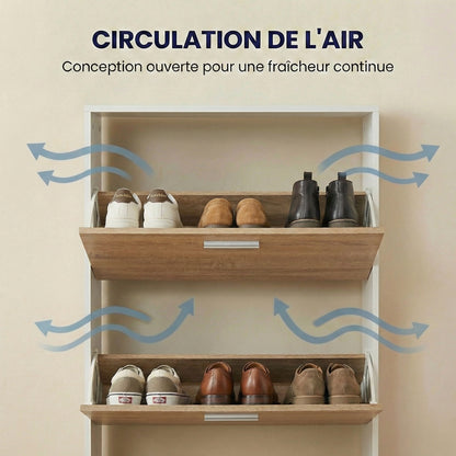 Meuble à chaussures fin avec 5 compartiments à rabat, armoire à chaussures en bois pour jusqu'à 15 paires, organisateur d'entrée peu encombrant
