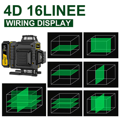 Niveau Laser 4D 16 Lignes Croisées, Auto-Nivellement à 360°, avec 2 Batteries 4800mAh, Plateforme, Support Magnétique, Boîte de Transport, Idéal pour Rénovation Maison, Pose de Carrelage, Projets de Construction, Cadeaux de Fêtes, etc
