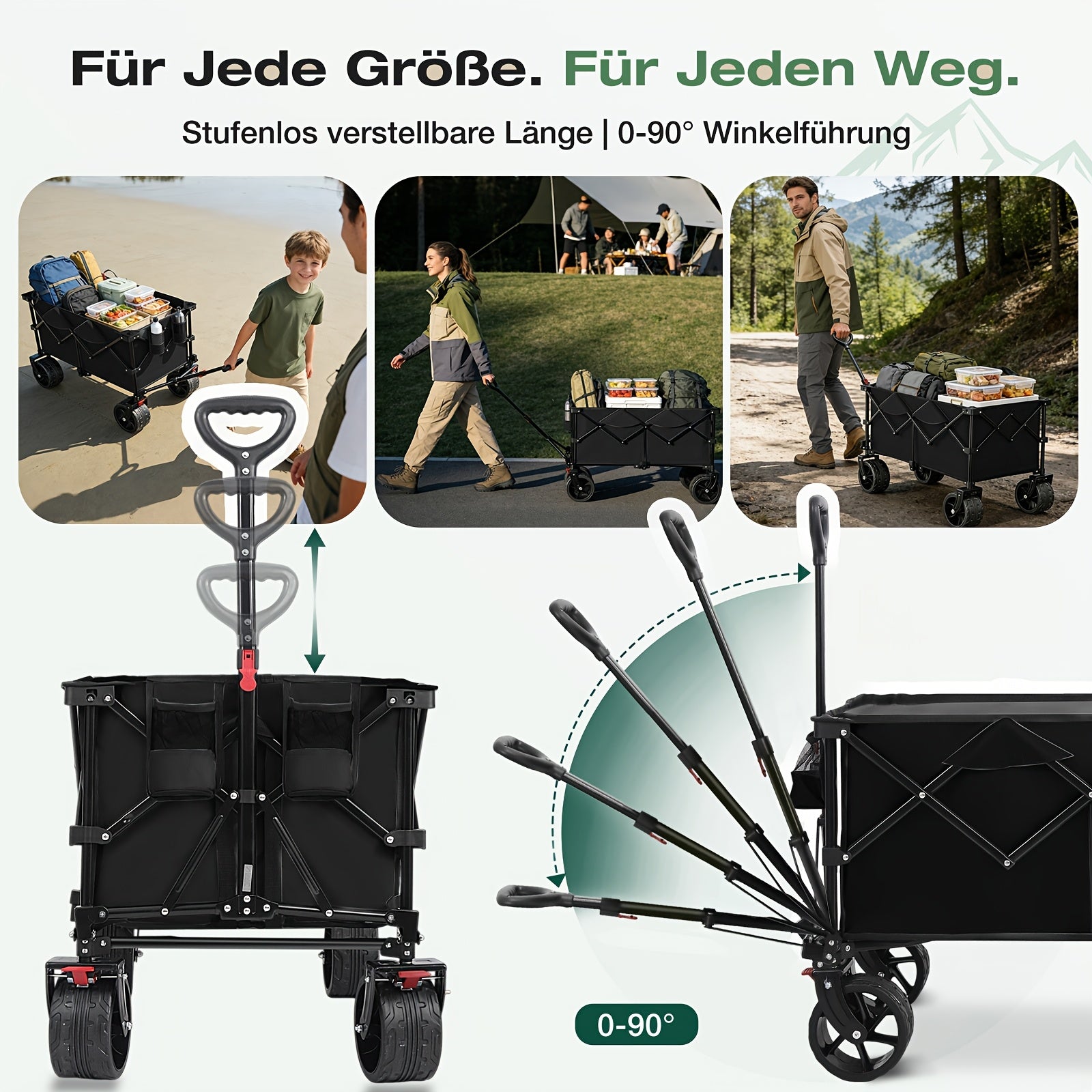 Chariot Pliant XXL Plus 200L Capacité 200KG, Chariot Utilitaire avec Roues Tout-Terrain 17X10 Cm & Frein, Système de Pliage 4 Directions Vendu Sous Licence, Chariot Multi-Usage pour Plage, Camping, Jardin, Sports & Extérieur