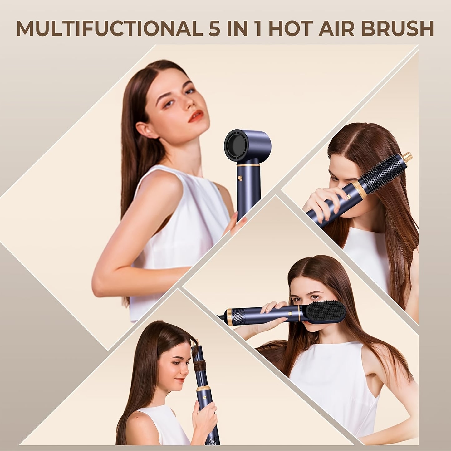Kit Bigoudi à Air Chaud 5 en 1, 1000w, avec Diffuseur, Baguette à Boucler Automatique, Lissage et Coiffage, Sèche-Cheveux pour Salle de Bain, Brosse Chaude à Cheveux Détachable, Fer à Cheveux, Fer à Boucler à Air, Fer à Cheveux, Outil de Lissage, Cadeau S