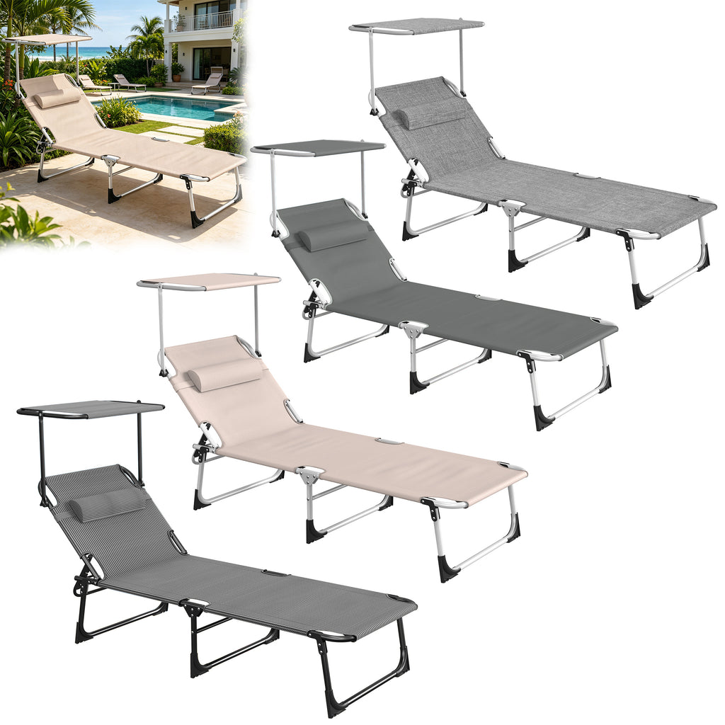Matelas de soleil, chaise longue de jardin, chaise longue de plage, pliable, léger, dossier réglable, jusqu'à 150 kg, idéal pour jardin, patio, camping, piscine et terrasse