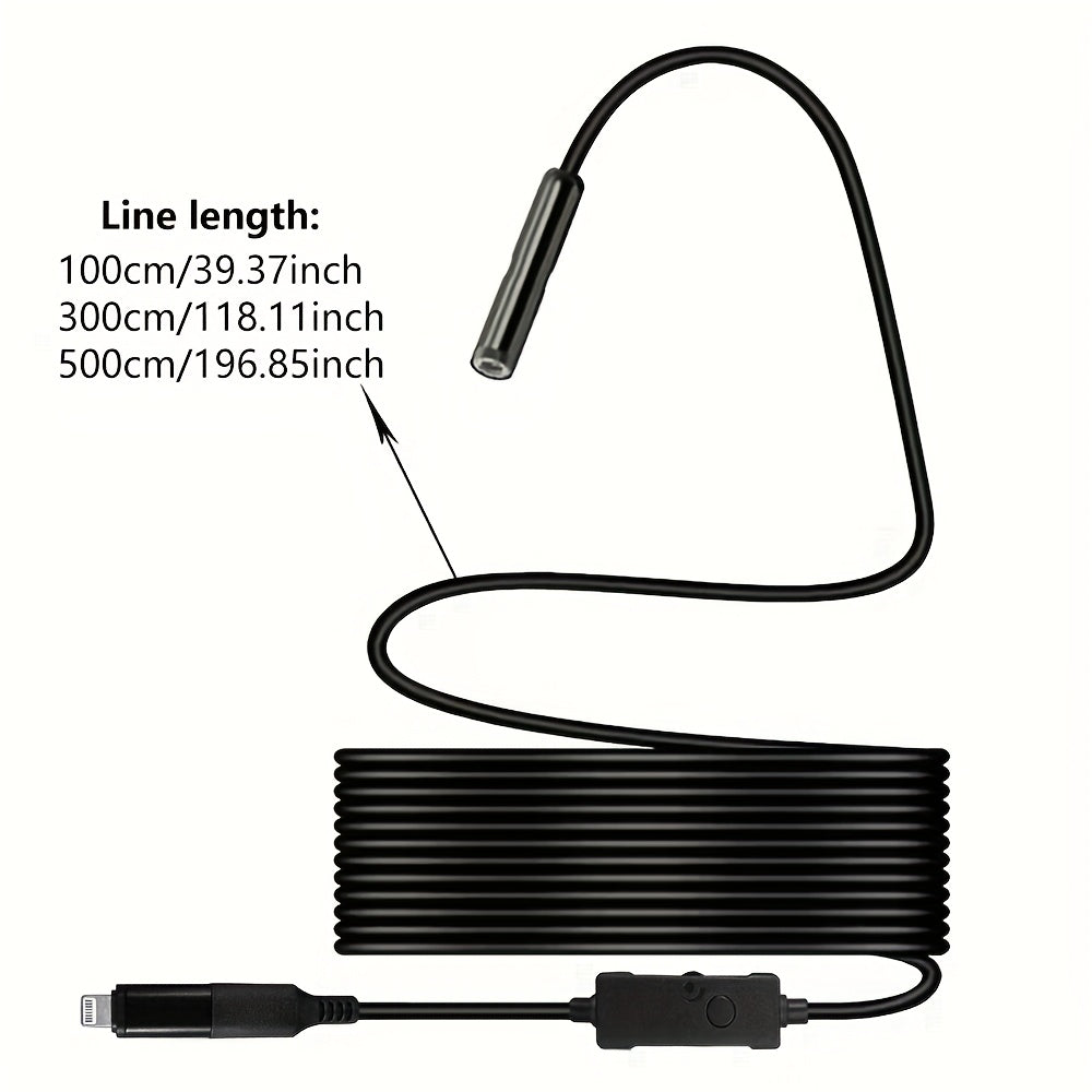 L'endoscope industriel est doté de 8 lumières LED, un outil haute définition pour l'inspection des tuyaux, une classification IP67, et est livré avec des câbles fixes disponibles en longueurs de 1M, 5M ou 10M. Il est compatible avec les smartphones iOS et
