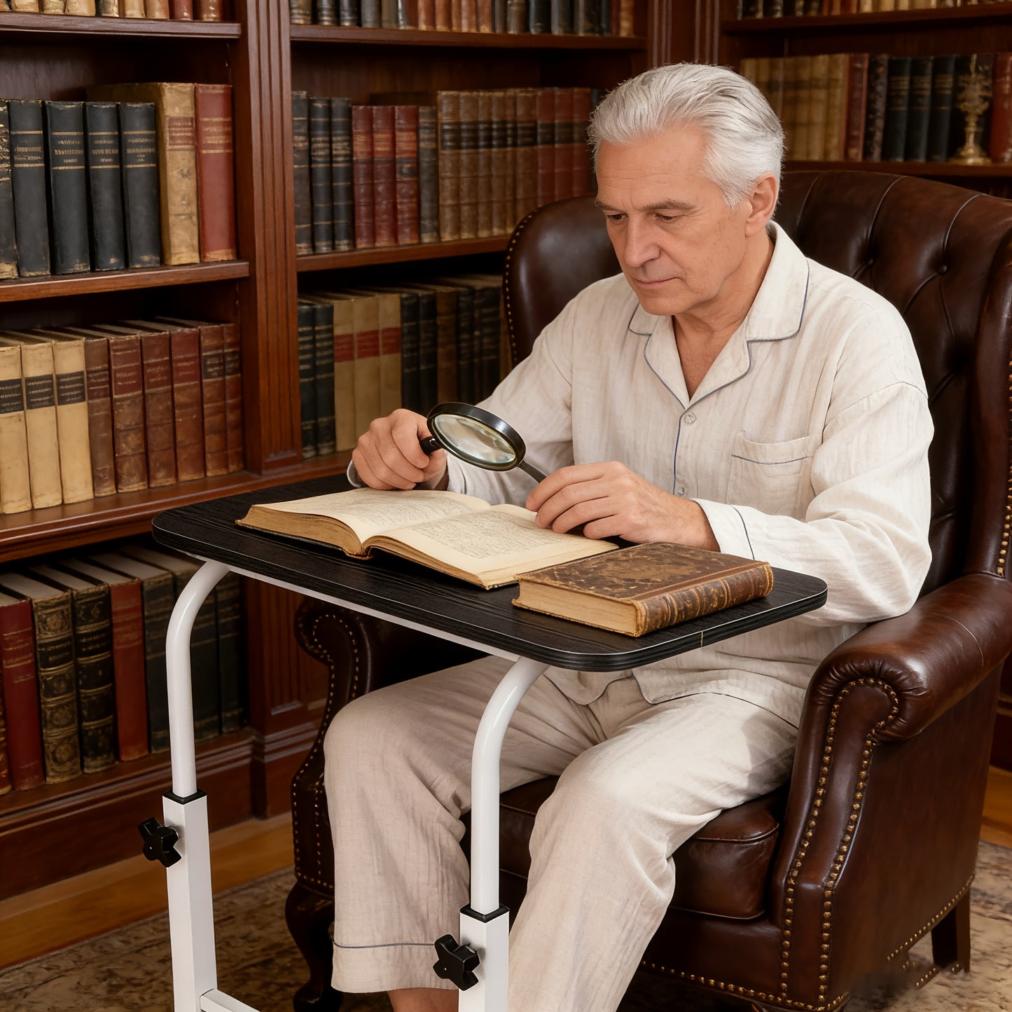 Table à roulettes mobile et réglable (Noir/Blanc), hauteur librement réglable, se déplace facilement entre canapé, chevet et espace de travail, une solution spatiale flexible pour la maison, le dortoir et le bureau