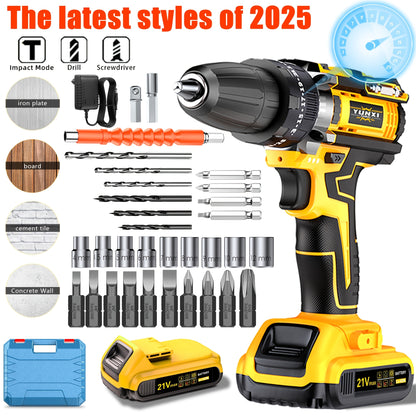 Ensemble de perceuse à lithium portative 21V, combinaisons multiples de forets pour perceuse, conception de prise ergonomique, équipé d'une fonction d'impact électrique au lithium 21V, adapté au perçage du bois et de l'acier, un outil pratique indispensab