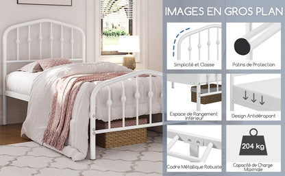 Costoffs Cadre de Lit Double en Métal Moderne - Avec Sommier à Lattes Métalliques - Espace de Rangement Sous-lit - Idéal pour Chambre, Dortoir ou Appoint - Style Industriel Intemporel