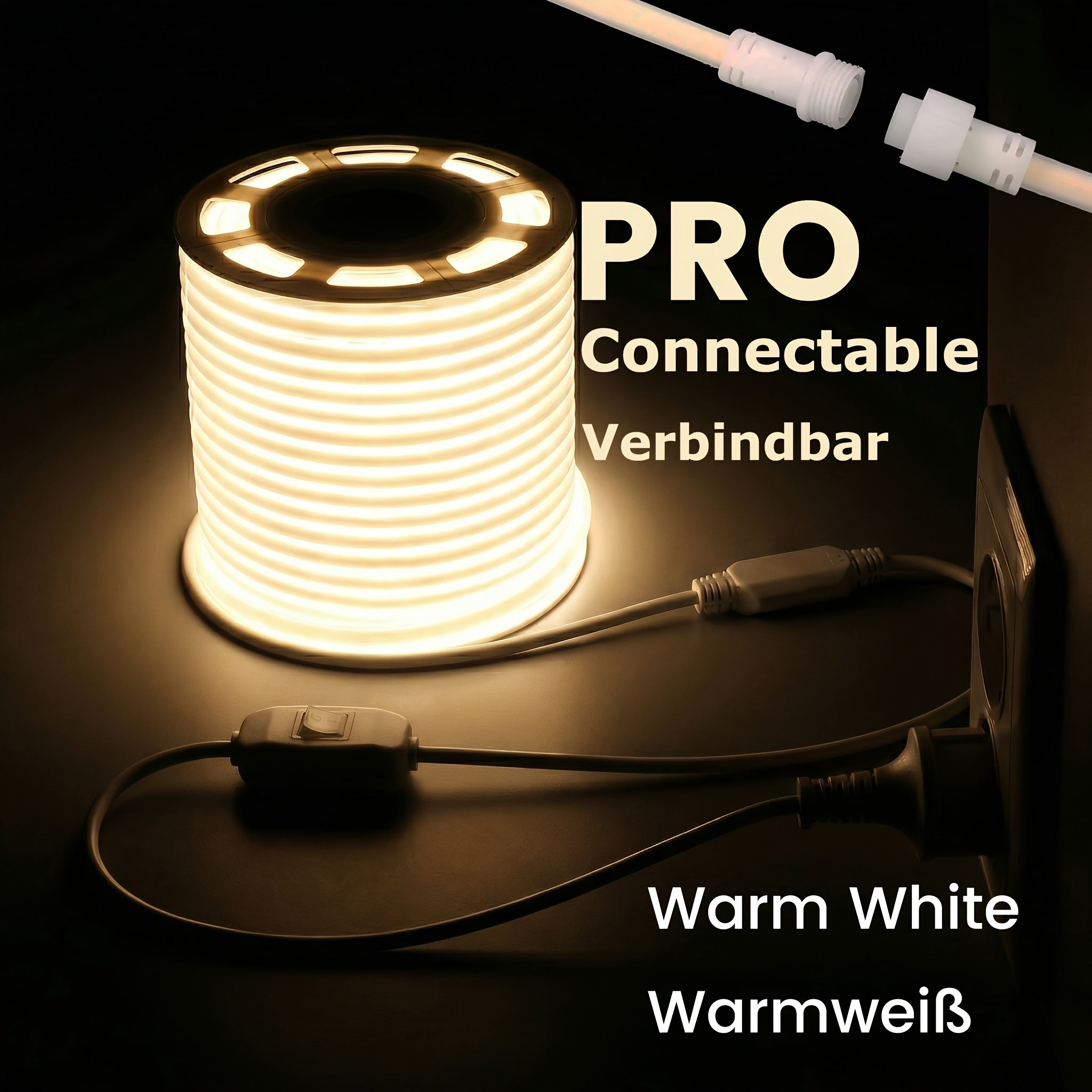Bande LED COB IP65 jusqu'à 50m, 220V/230V, Flexible Blanc Chaud Blanc Froid, Bande Néon en Silicone pour Intérieur Extérieur, Chambre, Patio, Fête, DIY et Décoration Maison, pour Enseignes, Murs, Bar, Éclairage de Fête, 2m/20m/30m/50m