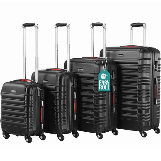 PROVITERA Lot de 4 valises rigides en ABS, S-M-L-XL avec poignée télescopique en gel et 4 roues pivotantes, chariot de voyage durable et léger, bagage cabine avec cadenas à code