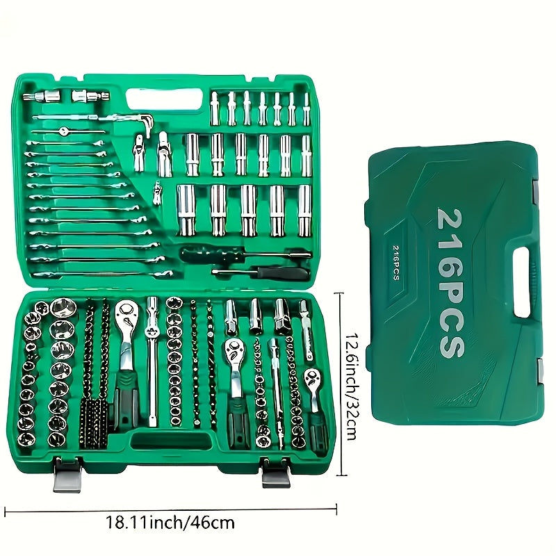 Lot de 216 et 53 pièces, trousse d'outils mécanique professionnelle haut de gamme, douilles standard et de profondeur 1/2" * 1/4" 3/8" drive, clé à cliquet, clé dynamométrique, pour réparation auto pièces et outillage mécanique ménager, outils réparation