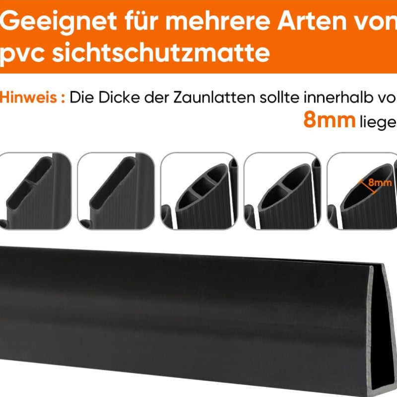 Profil de couverture de clôture en PVC, 5 pièces X 1M, conçu comme un accessoire de protection pour les écrans d'intimité en PVC. Chaque profil mesure 1M de long, disponible en pack de 5. Durable, résistant aux intempéries et facile à installer, idéal pou