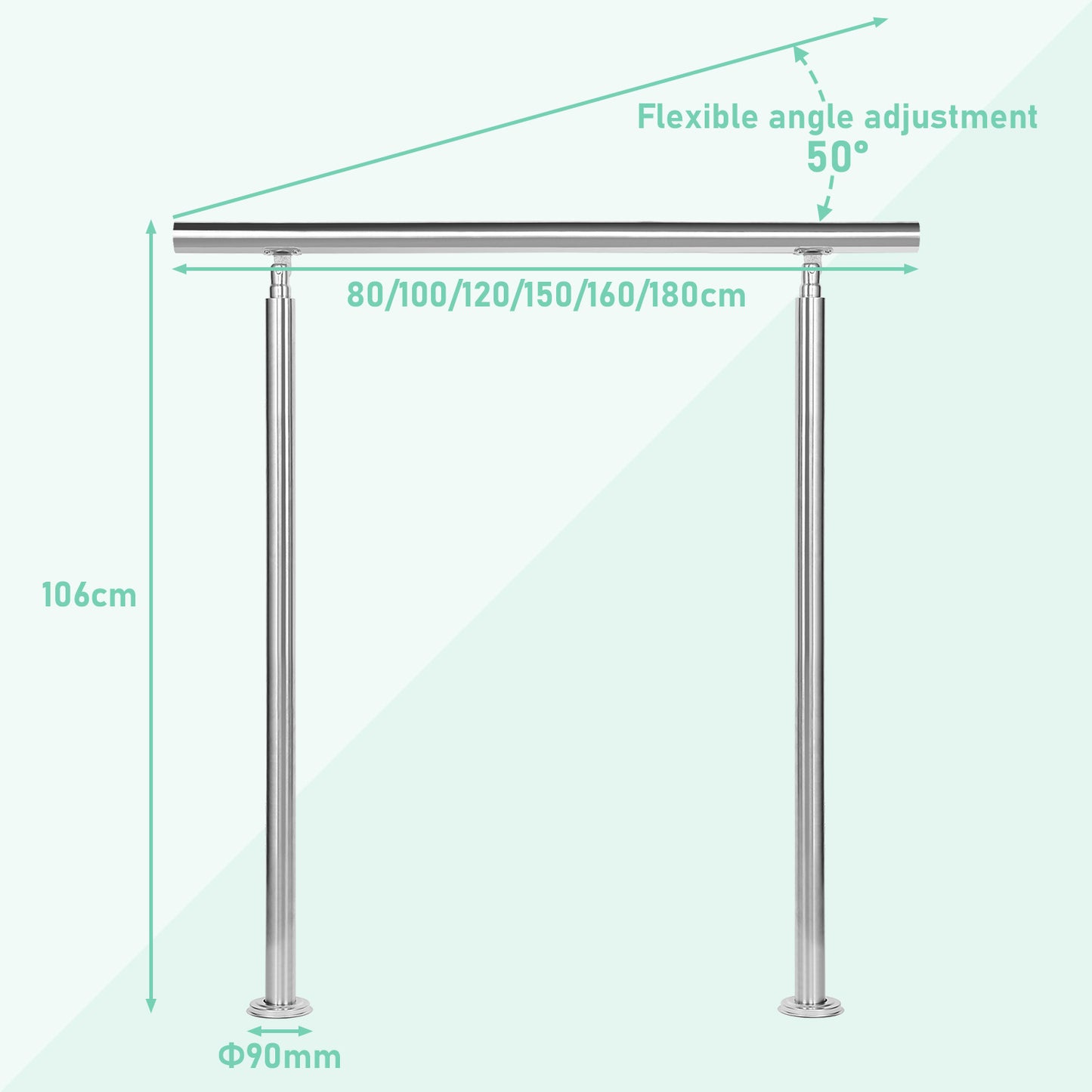 Balustrades en acier inoxydable pour escaliers, balcon, terrasse, jardin, balustrade, balustres horizontaux, rampe d'escalier, support de rampe avec 0-5 barres transver, fixation murale, rampe d'escalier avec 2 poteaux, kit de construction universel de ra