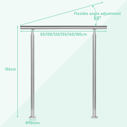 Balustrades en acier inoxydable pour escaliers, balcon, terrasse, jardin, balustrade, balustres horizontaux, rampe d'escalier, support de rampe avec 0-5 barres transver, fixation murale, rampe d'escalier avec 2 poteaux, kit de construction universel de ra