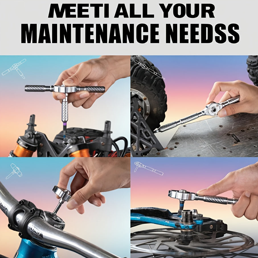 Jeu d'outils magnétique compact à cliquet détachable en forme de T, kit de tournevis multifonction pour bricolage et entretien domestique, avec douilles et clés Torx, rangement magnétique