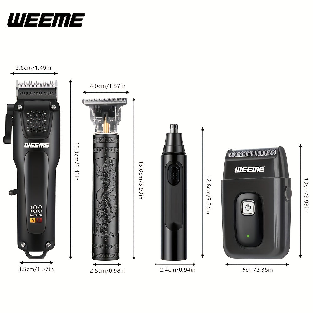 Kit de toilettage pour hommes WEEME, 4 pièces, avec tondeuse USB à charge rapide, tondeuse en T, rasoir et tondeuse à poils de nez - Système tout-en-un pour cheveux et rasage pour la maison, les voyages - Cadeau idéal pour papa, mari, petit ami (anniversa