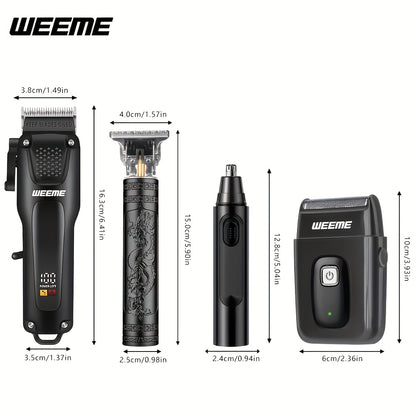 Kit de toilettage pour hommes WEEME, 4 pièces, avec tondeuse USB à charge rapide, tondeuse en T, rasoir et tondeuse à poils de nez - Système tout-en-un pour cheveux et rasage pour la maison, les voyages - Cadeau idéal pour papa, mari, petit ami (anniversa