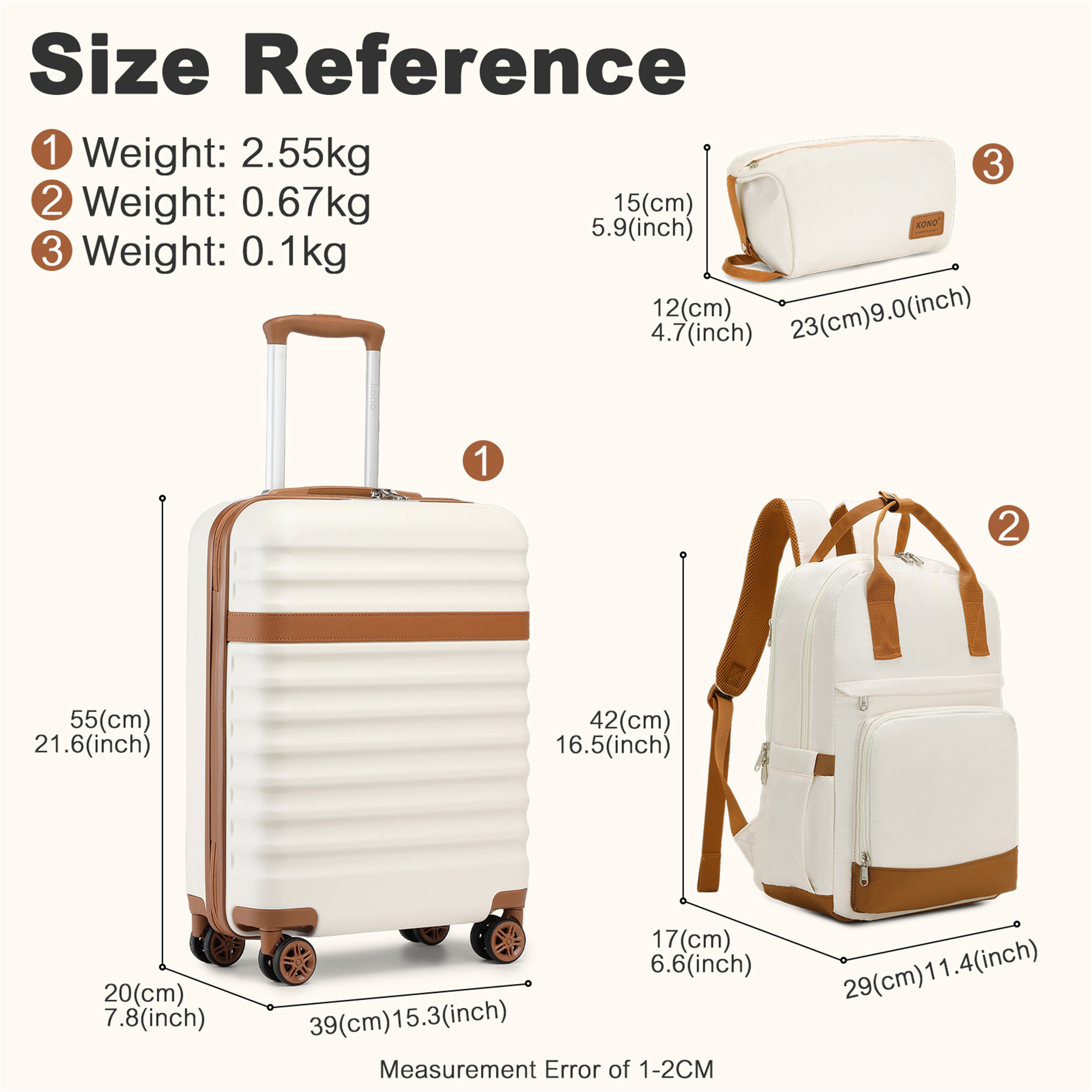 Ensemble de 3 Valises de Voyage en ABS + PC avec 4 Roues, Serrure TSA, Incluant 1 Sac à Dos et 1 Trousse de Toilette - Idéal pour les Vacances et la Rentrée
