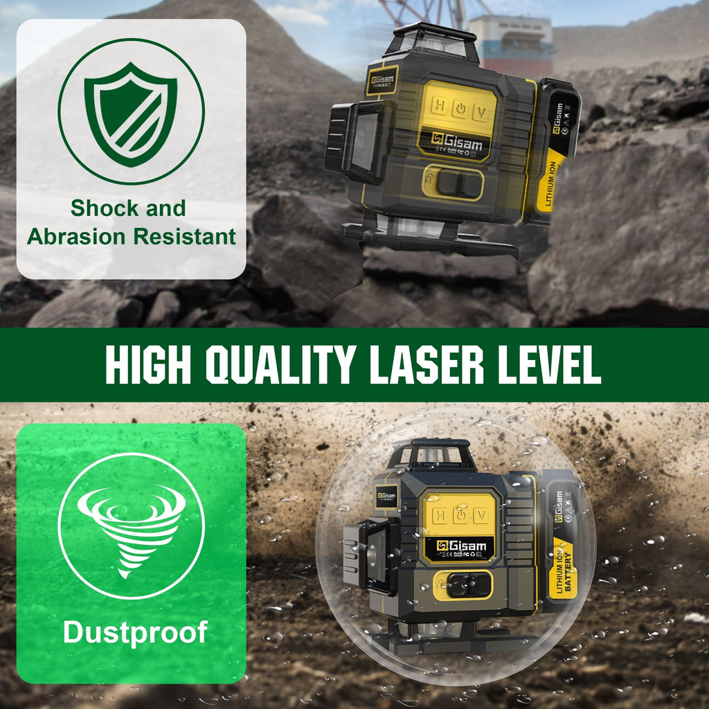 Niveau Laser 4D à 16 Lignes Croisées, Plateforme Auto-nivelante à 360°, Trépied, Lot de 2 Batteries