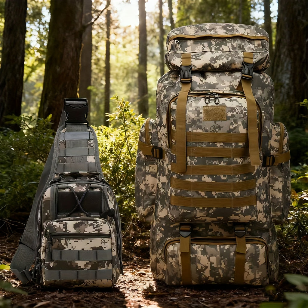 Sac à Dos Tactique 2 Pièces en Tissu Oxford Résistant pour Randonnée, Escalade, Camping, Voyage et Aventures en Plein Air – Grand Sac à Dos Polyvalent avec Multiples Compartiments et Poches, Idéal pour les Activités Extérieures et les Voyages