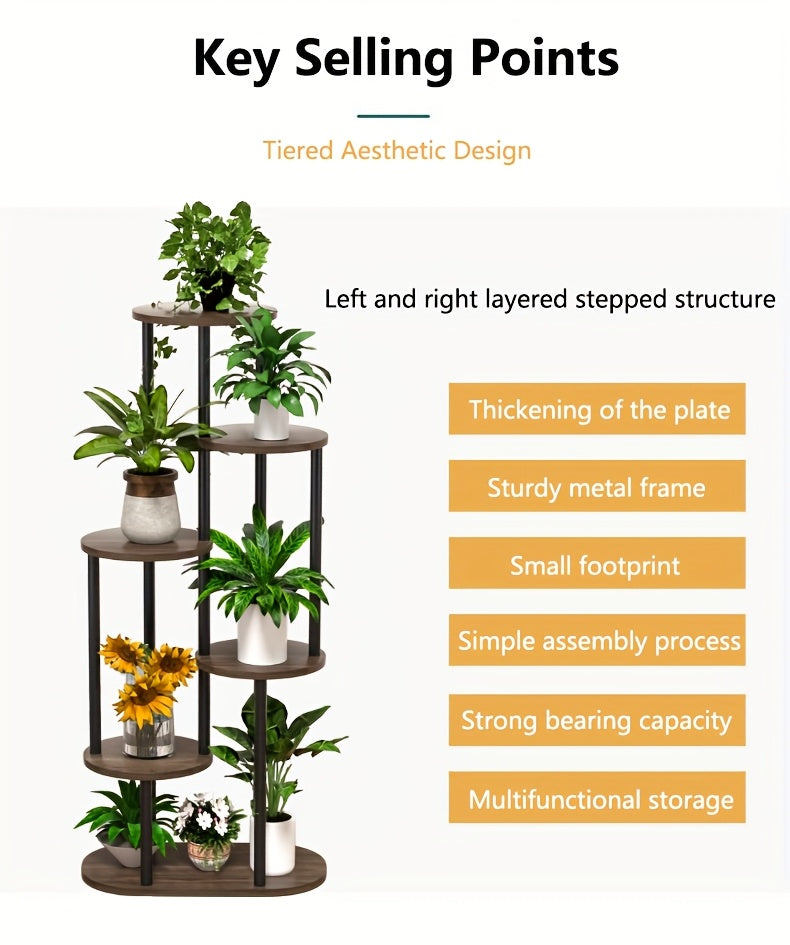 1pc Étagère à Plantes Moderne en Bois à Plusieurs Niveaux avec Finition Brossée - Présentoir pour Pots de Fleurs Intérieur/Extérieur, Construction en Bois Durable Adaptée pour Jardin, Balcon - Étagère Économiseur d'Espace pour Pots et Plantes