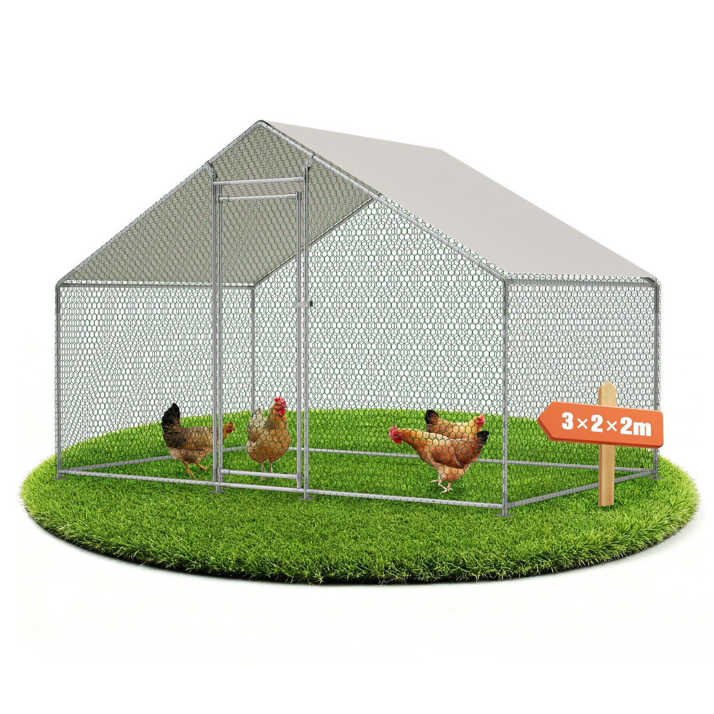 Poulailler 3X2M Cage à Poulets Enclos Extérieur pour l'Élevage en Liberté, Enclos Extérieur avec Serrure de Sécurité, Filet Revêtu et Toit en PE, Enclos pour Poulets, Canards, Lapins et Autres Petits Animaux.