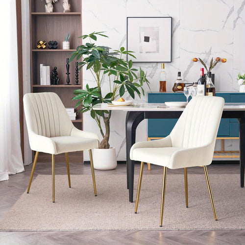 Ensemble de 2 chaises à manger en velours, Chaises modernes pour salle à manger avec pieds métalliques dorés, Fauteuils rembourrés sans accoudoirs cuisine ou bureau confortables