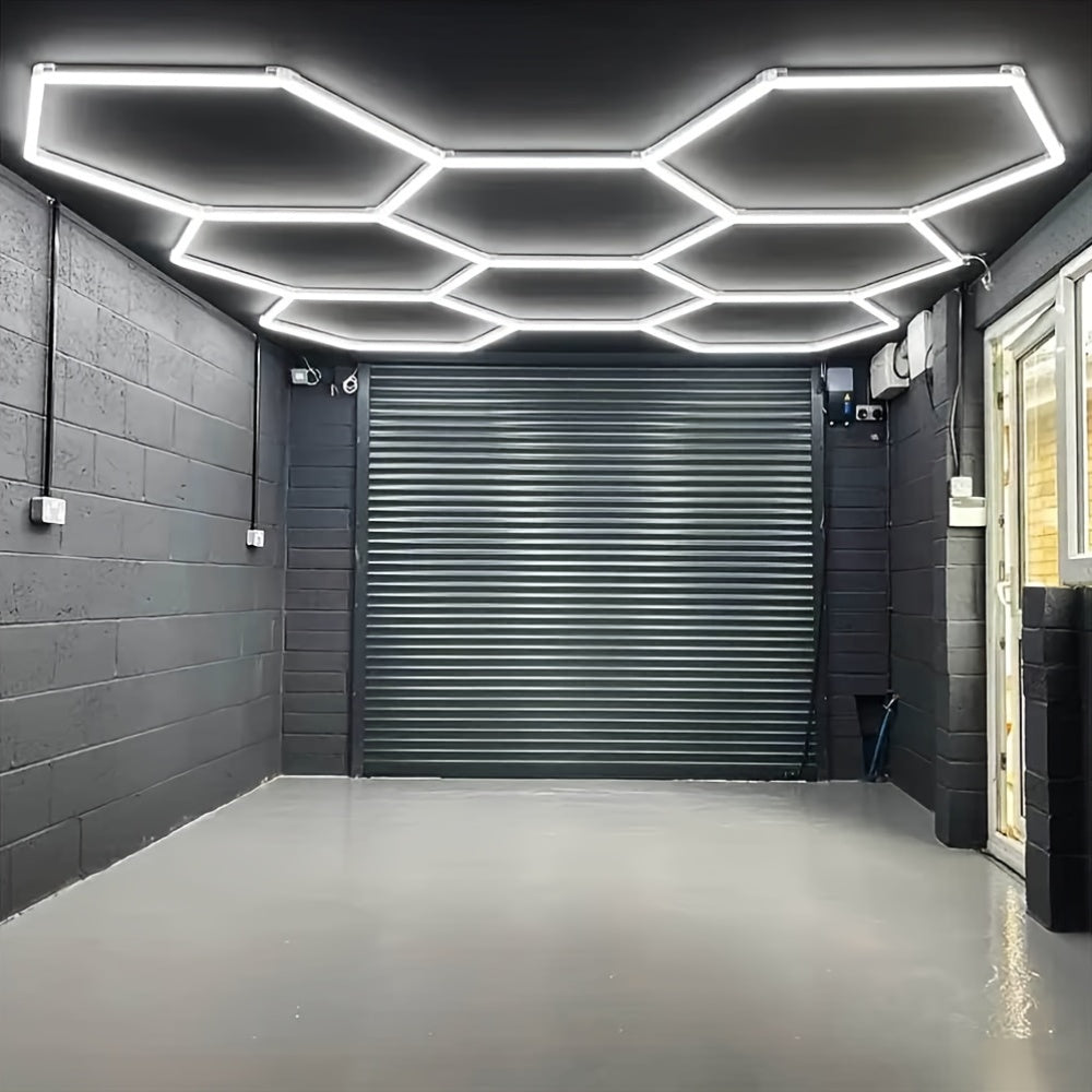 Lumière LED hexagonale 5 grilles/8 grilles/10, 14 grilles avec bordure, 6500K super brillante, facile à installer, design durable pour garage, atelier beauté auto, atelier, salle d'exposition, salle de sport