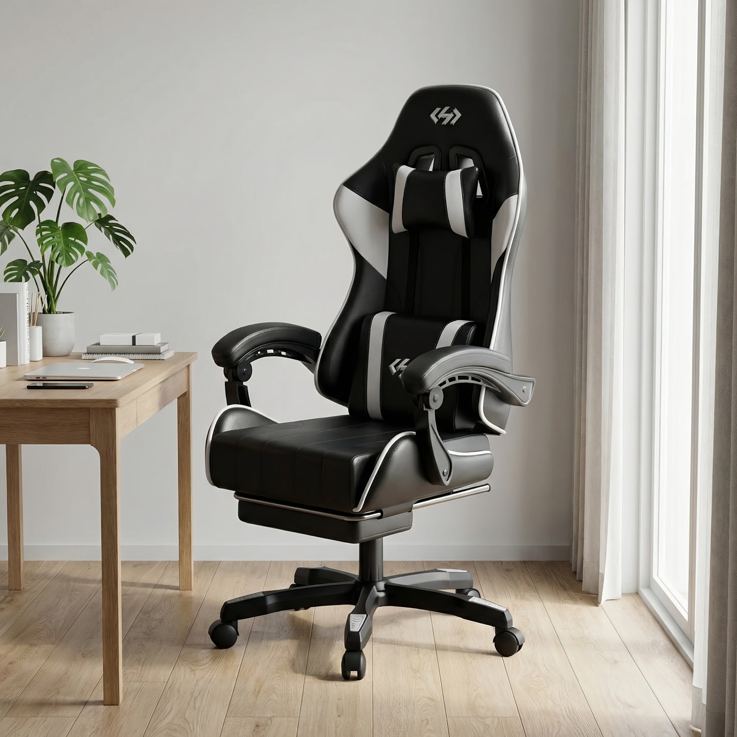 Fauteuil de gaming ergonomique avec rembourrage à ressorts ultra-doux, chaise de bureau avec appui-tête et soutien lombaire, inclinaison et repose-pieds réglables, en simili-cuir durable, cadeaux pour petit ami