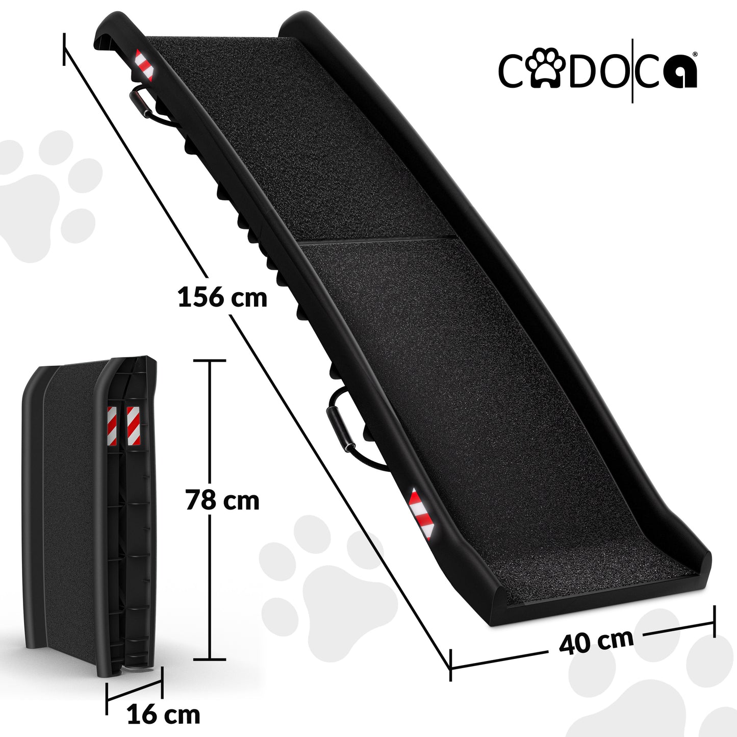 CADOCA® Rampe pour Chien Pliable Auto 90KG Compacte 156X40Cm Poignée de Transport Boucle de Sécurité Réflecteurs Gamelle d'Eau Chien Chat Antidérapant Aide à l'Entrée Facile