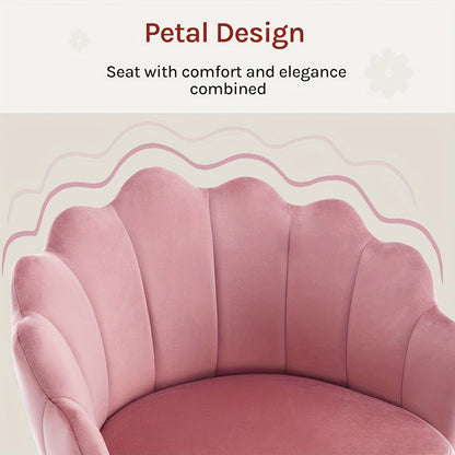1pc Chaise de Bureau Maison, Chaise de Bureau, Chaise de Cosmétique, Chaise en Velours avec Dossier en Forme de Pétale - Confortable et Belle, Chaise Pivotante avec Roulettes, Hauteur de Chaise Réglable, Base en Métal, Facile à Assembler