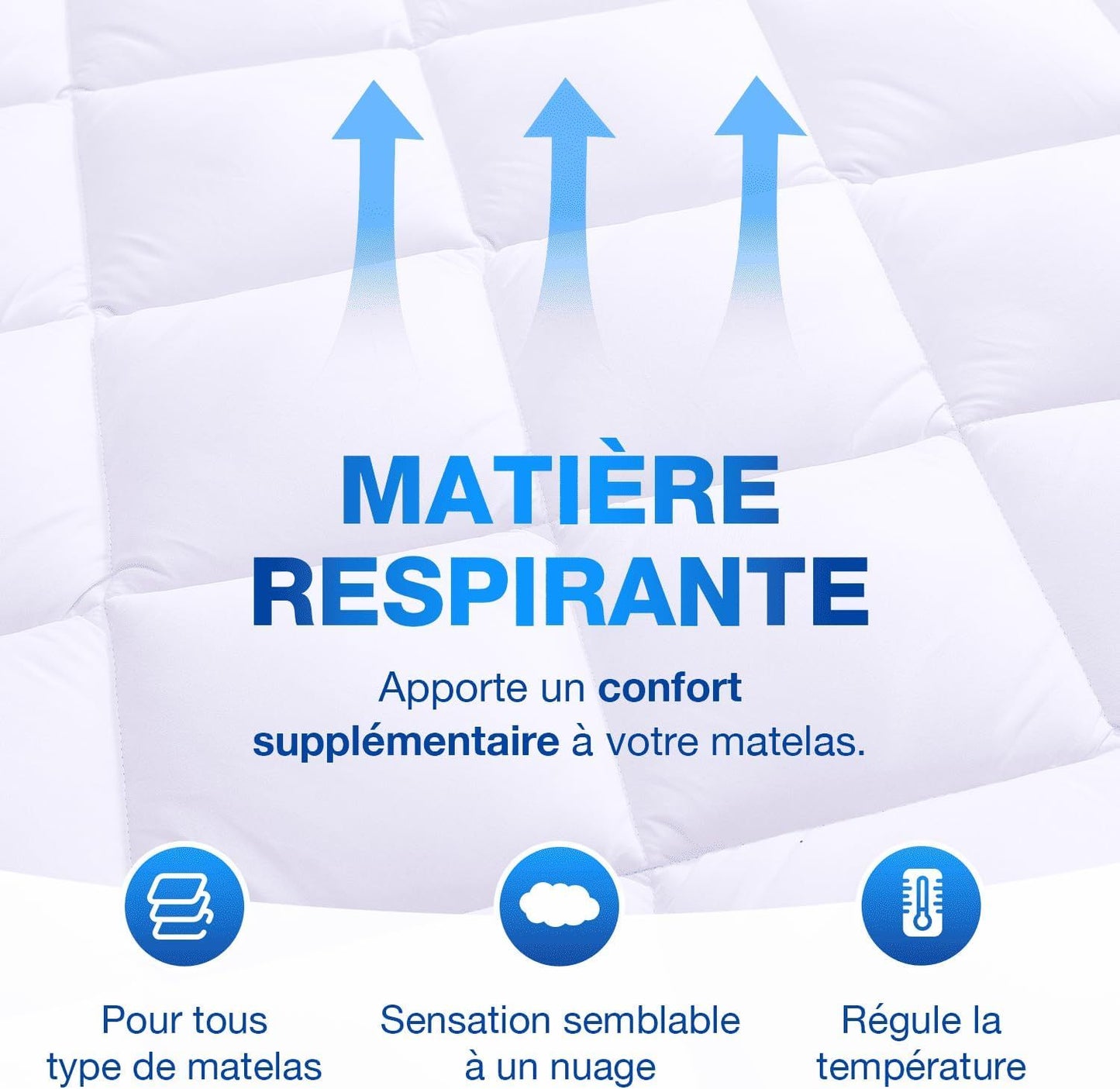 CATAVANA - Surmatelas confort - Tailles variées (80 x 200 cm / 90 x 200 cm / 140 x 190 cm / 140 x 200 cm / 160 x 200 cm / 180 x 200 cm) - Microfibre respirante et haut de gamme - Remplissage de 800 g - Antidérapant avec bandes élastiques - Idéal pour 1 pe