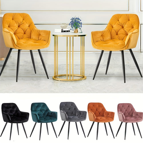 Lot de 2/4/6 Chaises de Salle À Manger Avec Assise Rembourrée En Velours Épais, Pieds En Métal, Accoudoirs Et Dossier ; Chaise D'Angle Pour Salon Ou Pièce À Vivre