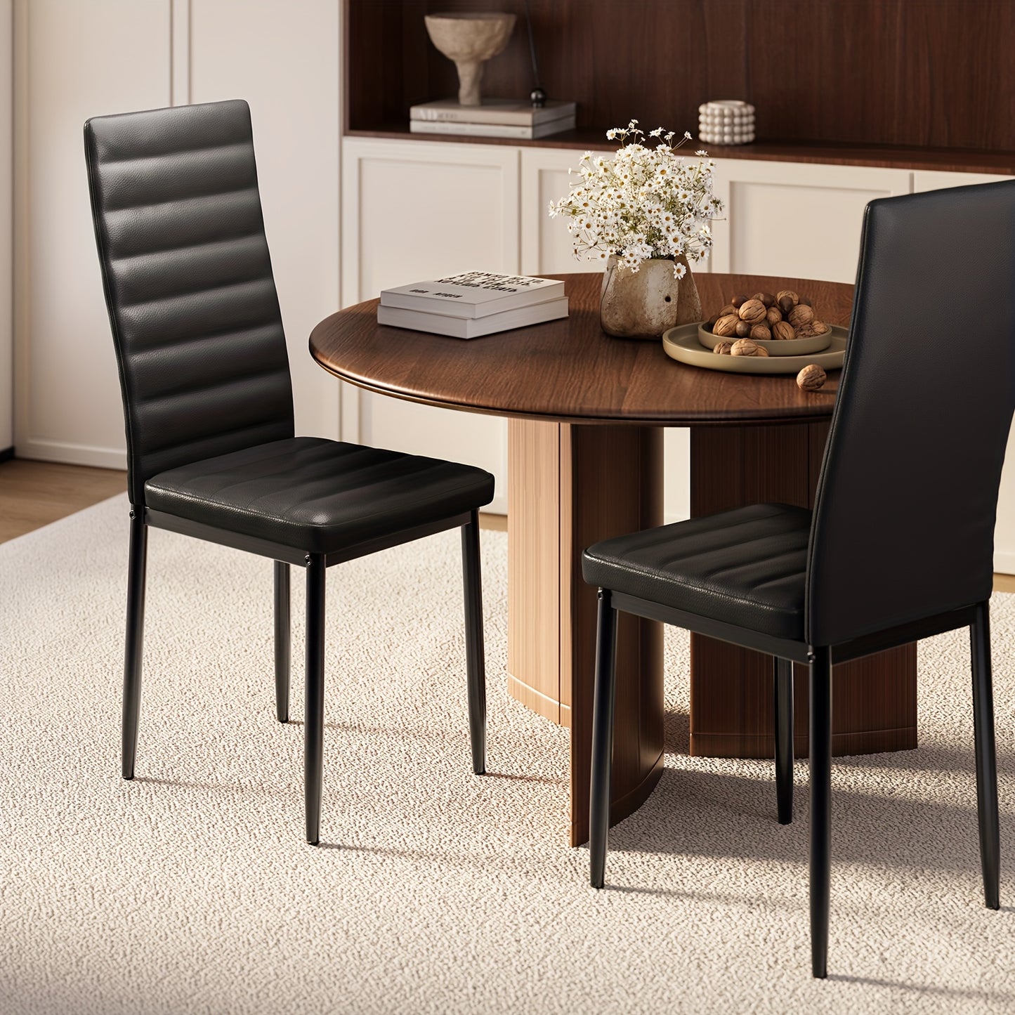 Ensemble de 4 chaises de salle à manger pour cuisine et salle à manger, fausse cuir, dossier haut, moderne
