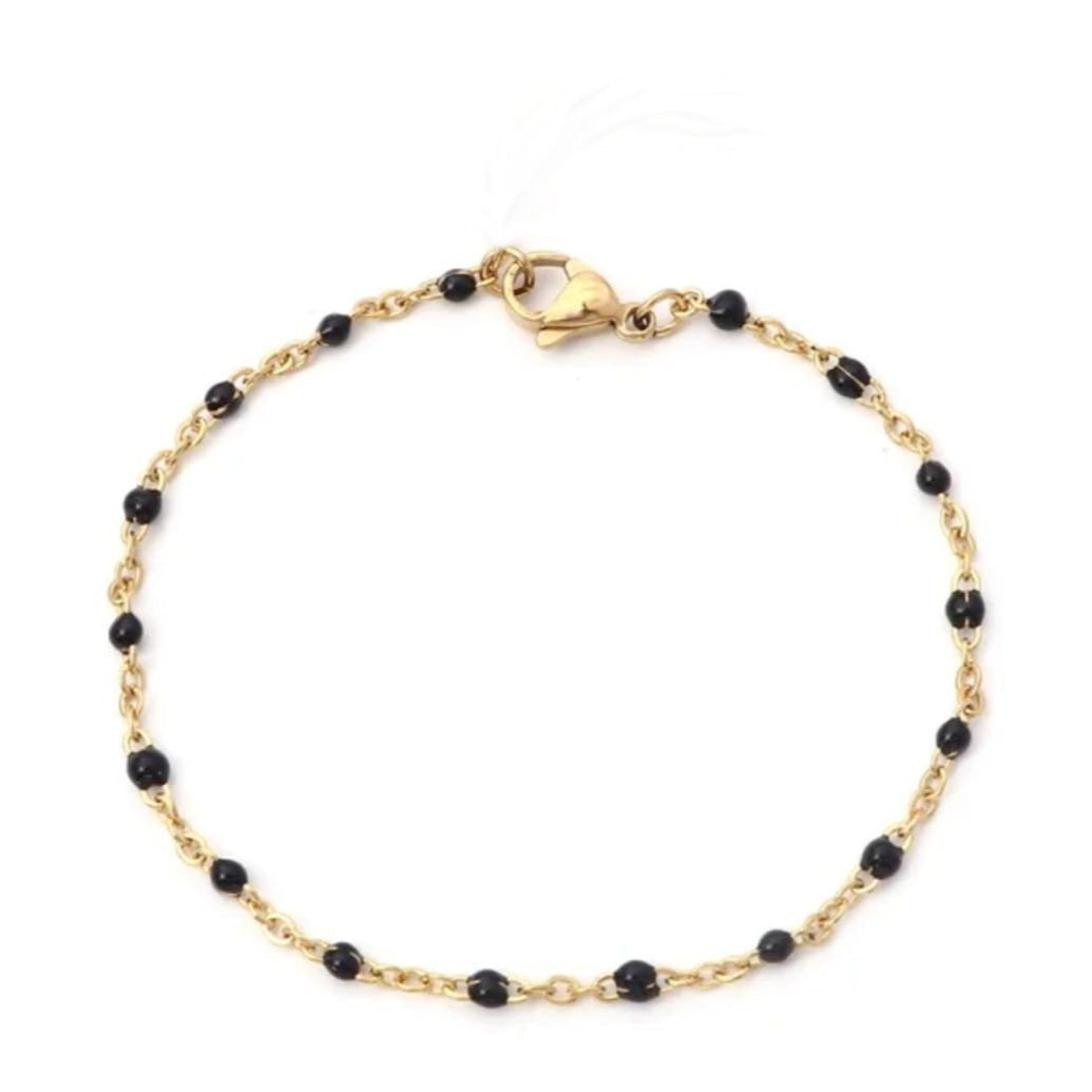 Bracelet perles d'email chaine acier inoxydable couleur or artisanal fait main