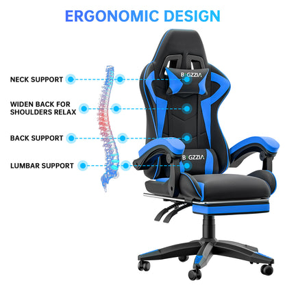 Gartistgo Chaise Gaming Ergonomique - Chaises Gaming avec Coussin Lombaire + Appui-Tête, Chaise de Bureau & Ordinateur Rehausseable pour Adultes, Filles, Garçons (Avec Repose-Pieds)