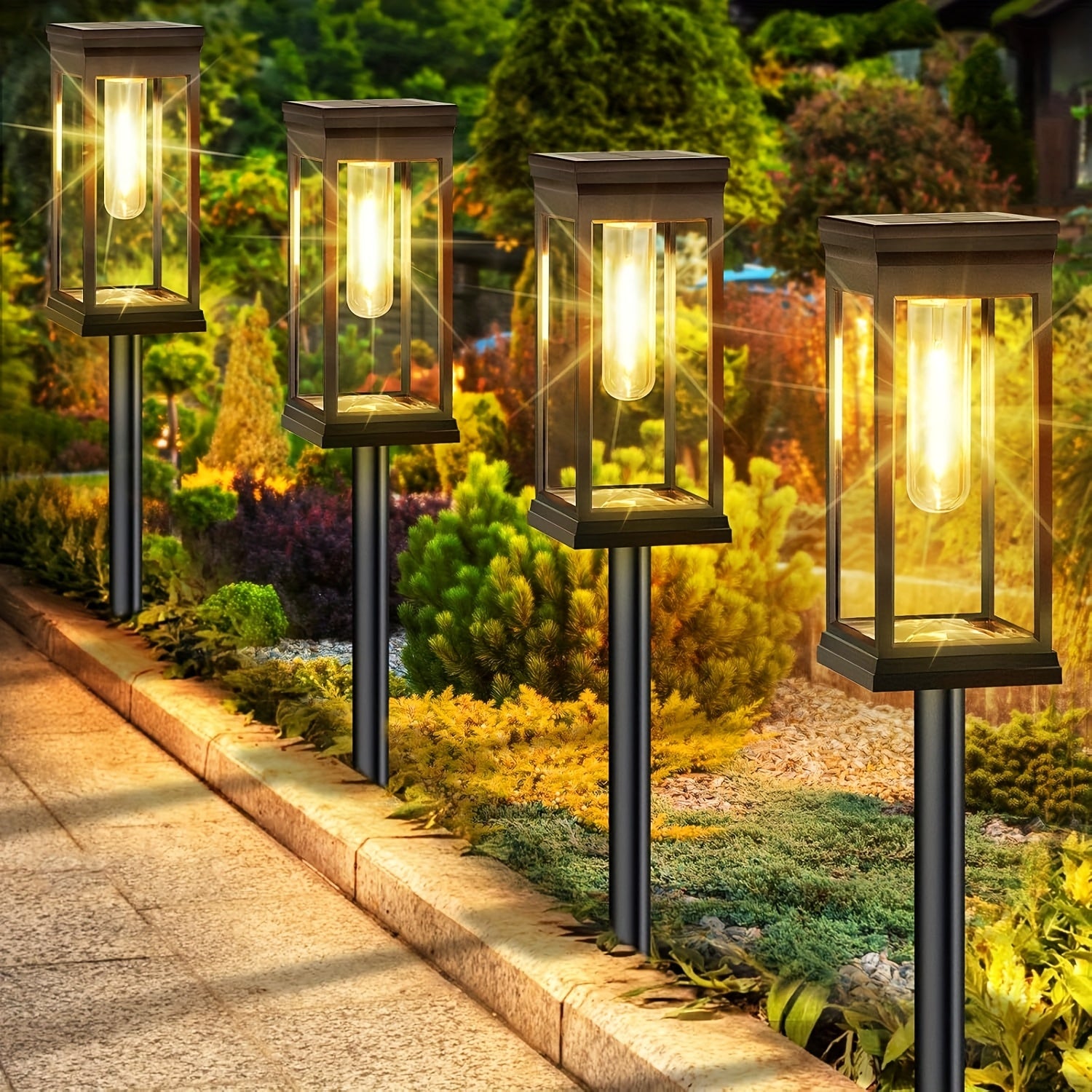 4/6 Pack Lampes Solaires Extérieures, Ampoule Tungstène Améliorée, LED Blanc Chaud Lumineux, Éclairage pour Jardin, Allée, Allée de Voiture et Cour