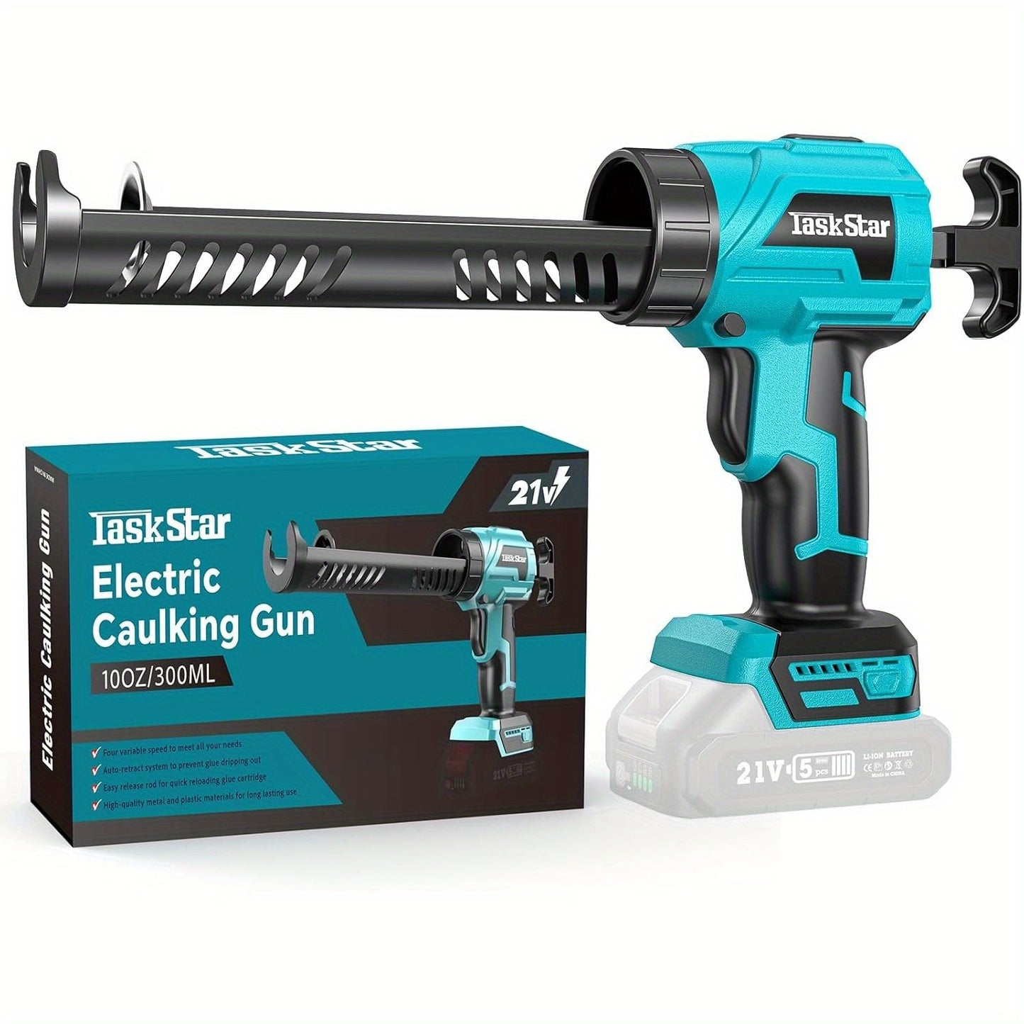 Pistolet à calfeutrer électrique sans fil TaskStar compatible avec batterie Makita, 4 vitesses réglables, presse-cartouche, pour tubes de 300ml, pour batterie Makita 18V (batterie non incluse)