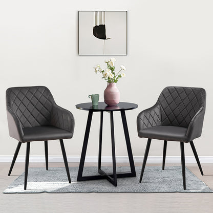 Ensemble de 2 chaises de salle à manger modernes en velours/lin, chaises de loisirs rembourrées avec accoudoirs et pieds en métal, chaises d'angle pour cuisine, salon, bureau à domicile, réception