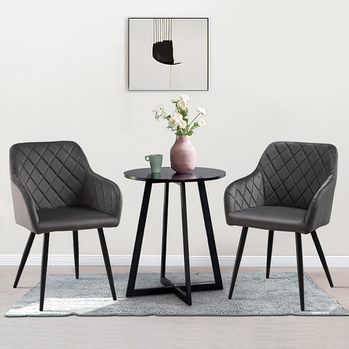 Ensemble de 2 chaises de salle à manger modernes en velours/lin, chaises de loisirs rembourrées avec accoudoirs et pieds en métal, chaises d'angle pour cuisine, salon, bureau à domicile, réception